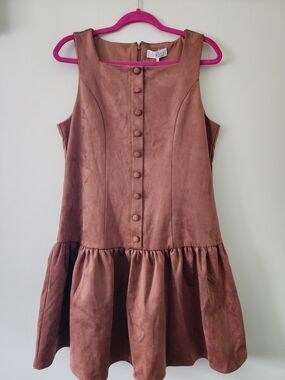 New With Tags Wayf Brown Suede-Look Button Front Dress